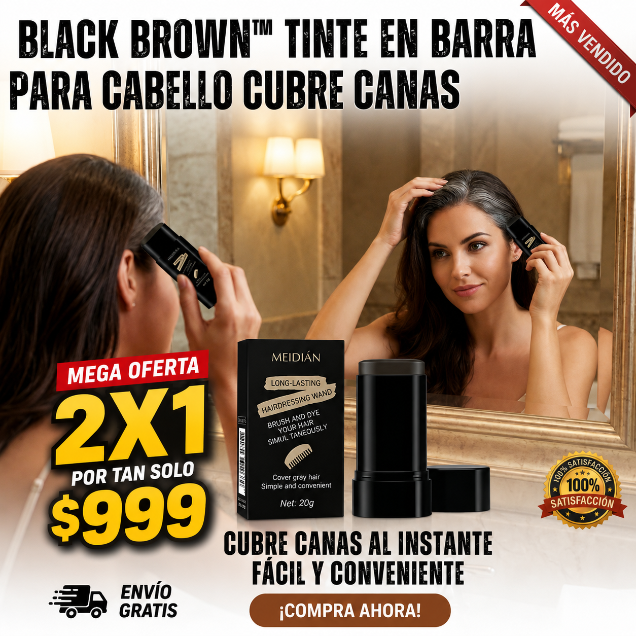 Black Brown™ Tinte En Barra Para cabello Cubre Canas 2x1