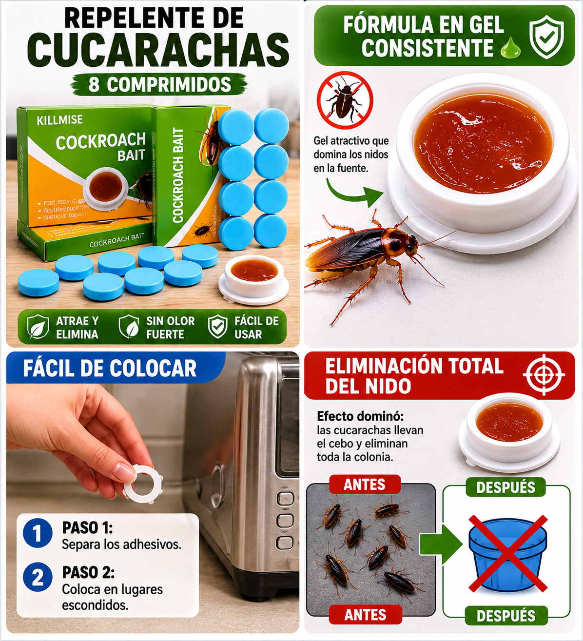 🔥¡ADIÓS CUCARACHAS! Repelente Poderoso x8 Comprimidos 🚫🪳