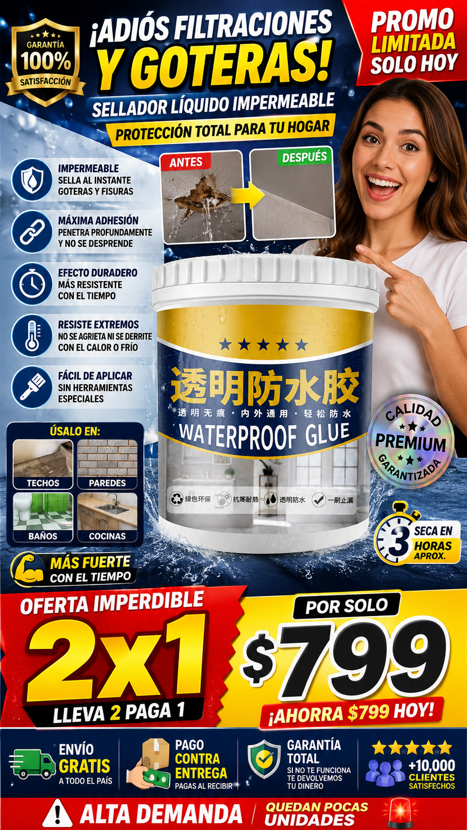 💧 Sellador Líquido Impermeable Antifugas 🛡️ ✨ Repara Goteras, Grietas y Filtraciones en Minutos 🚿🏠