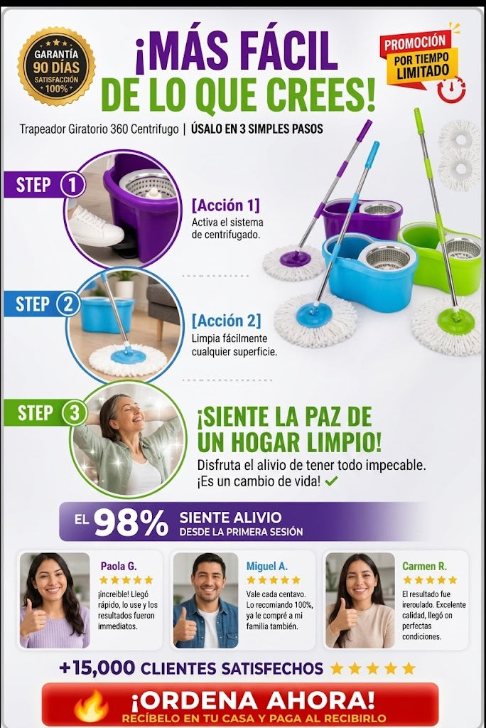 Trapeador Giratorio 360° Centrifugo Profesional Premium