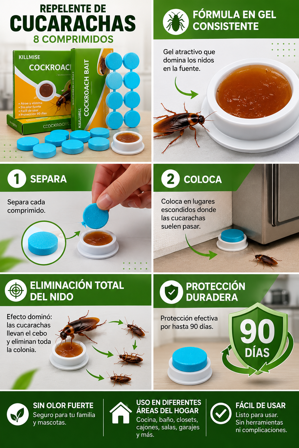 🔥¡ADIÓS CUCARACHAS! Repelente Poderoso x8 Comprimidos 🚫🪳