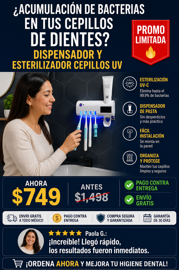 Dispensador Esterilizador UV Cepillos Dental Premium