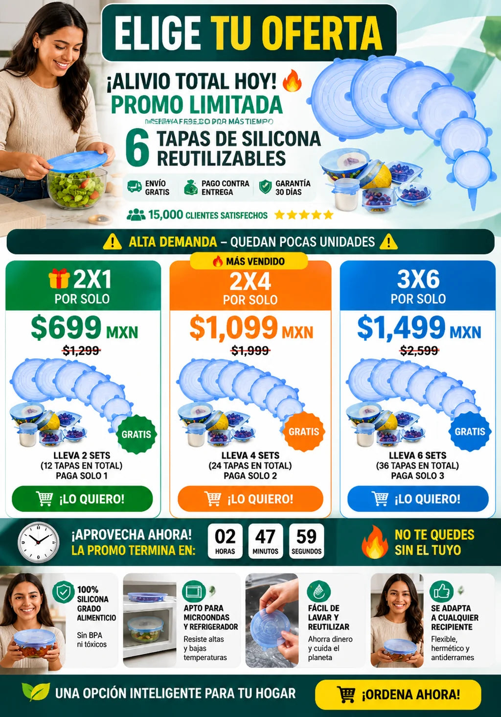 Tapas Silicona Reutilizables 2x1 12 Unidades Oferta