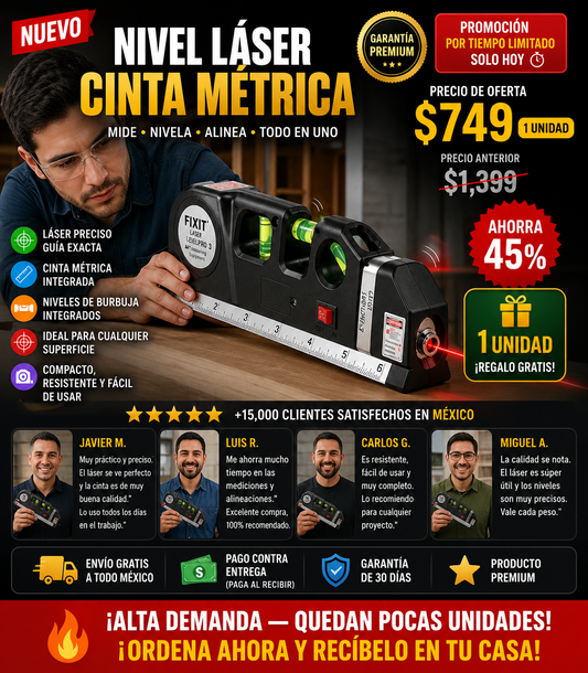 Láser Nivelador + Flexómetro 2.5m Profesional