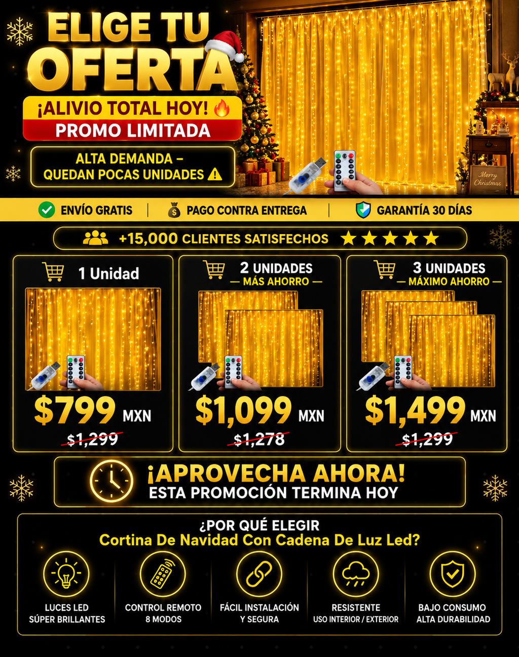 Cortina Navideña Led Con Cadena Luminosa Especial