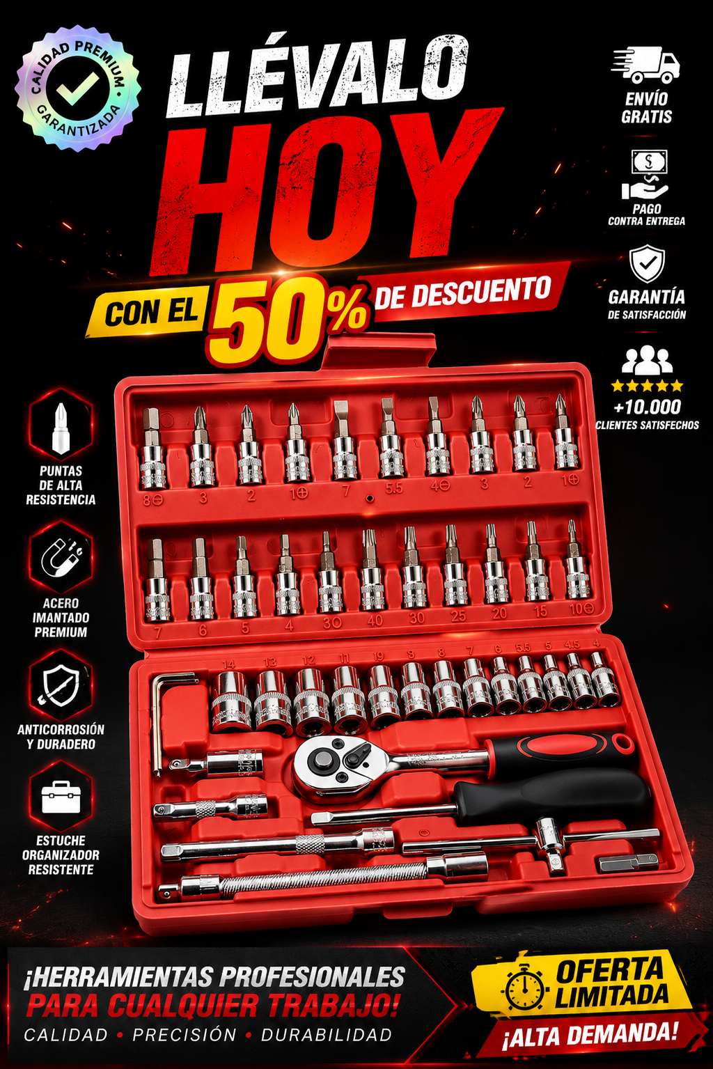 JUEGO DE LLAVES DE DADOS CON REMACHES 46 PIEZAS
