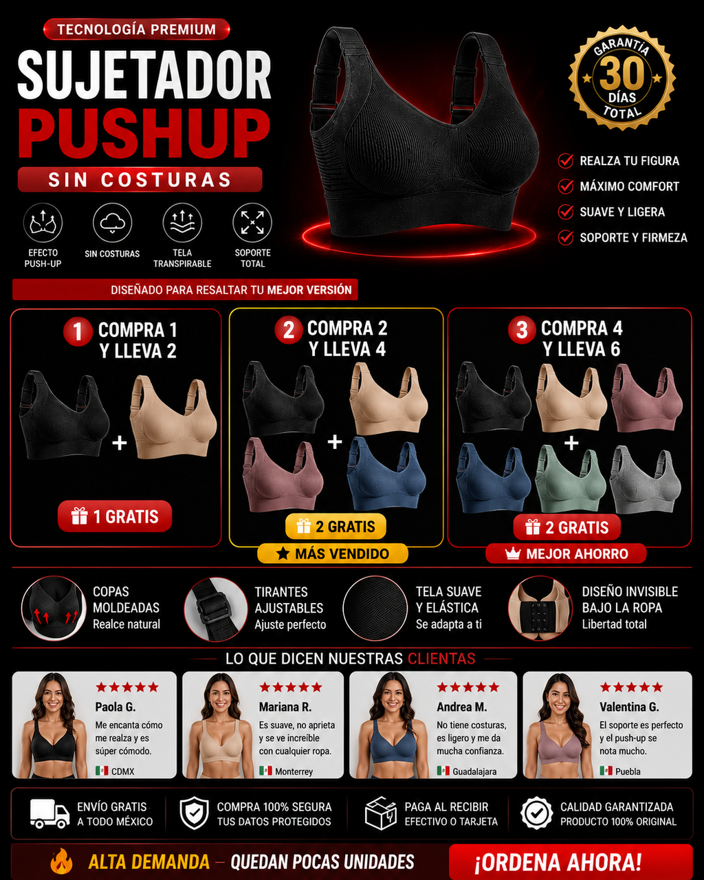 Sujetador Push Up Sin Costuras Premium