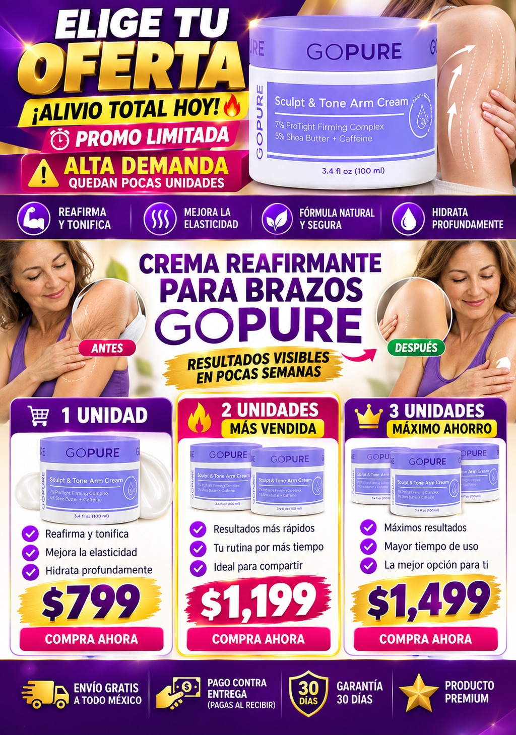Crema Reafirmante Brazos Gopure - Resultados Visibles