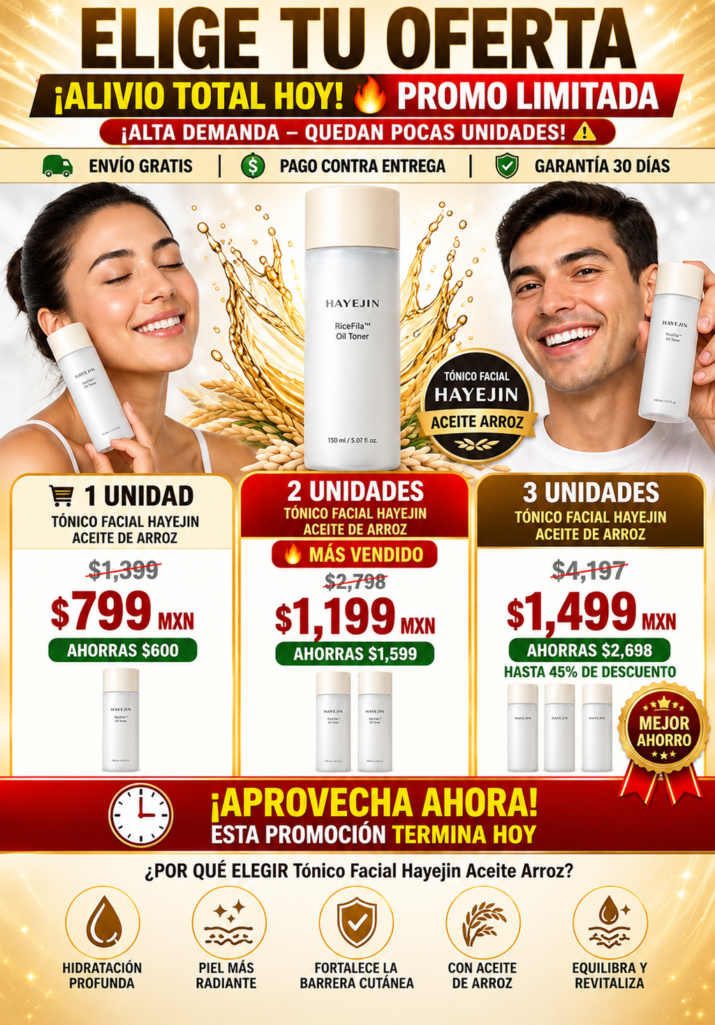 Tónico Facial Hayejin Aceite de Arroz Premium