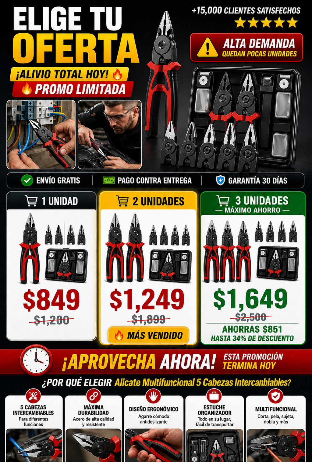 Alicate Multifuncional 5 en 1 Profesional Interca