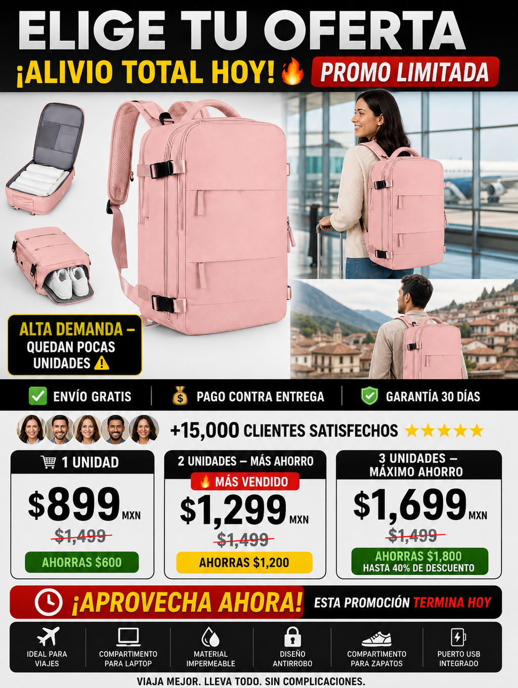 Mochila Impermeable Viaje - Resistente Premium