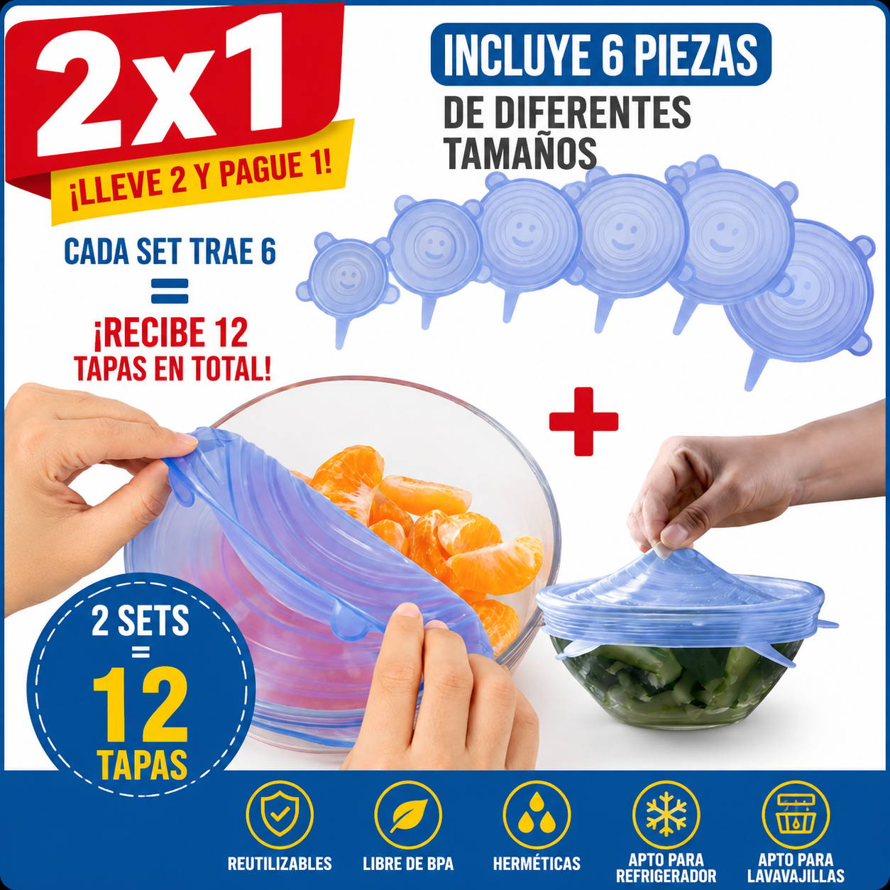 Tapa-Todo™ | Tapas de silicona selladoras de alimentos (Pack x6) OFERTA 2X1 (Pack x12)