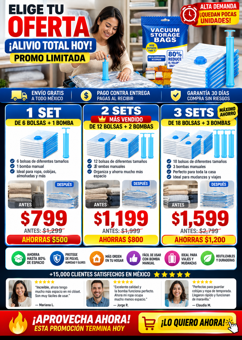 Bolsas Vacío Almacenamiento 2x1 + 2 Bombas Incluidas