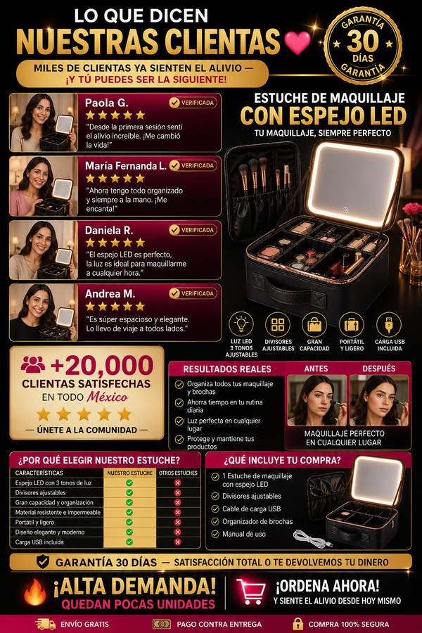 Estuche Maquillaje Espejo LED Portátil Premium
