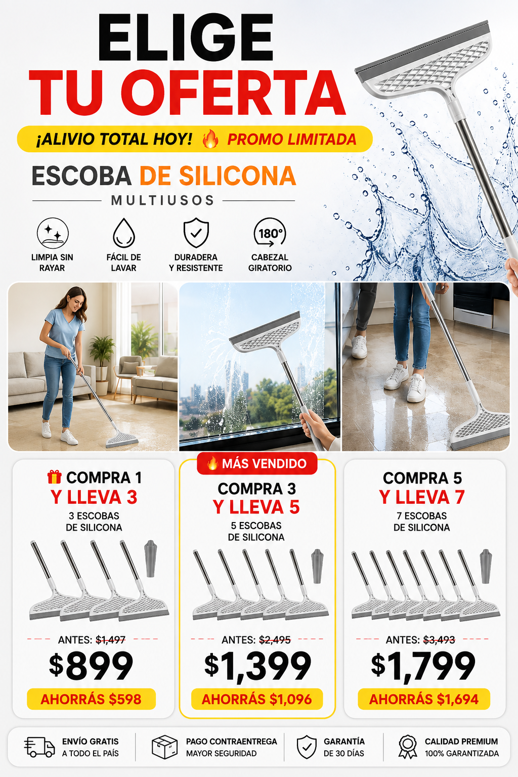 Escoba Silicona Multiuso Limpia Fácil sin Esfuerzo