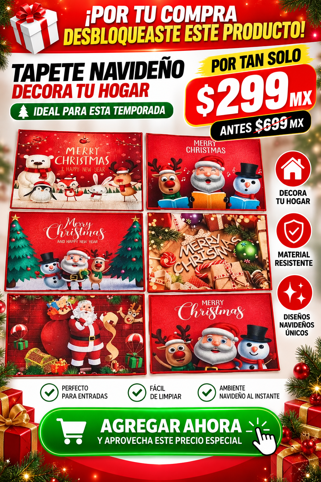 ✨ TAPETE NAVIDEÑO PARA DECORAR TU HOGAR 80 × 60 CM