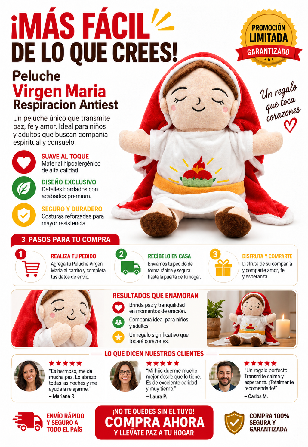 Peluche Virgen María Relajante Con Sonido Antiestres