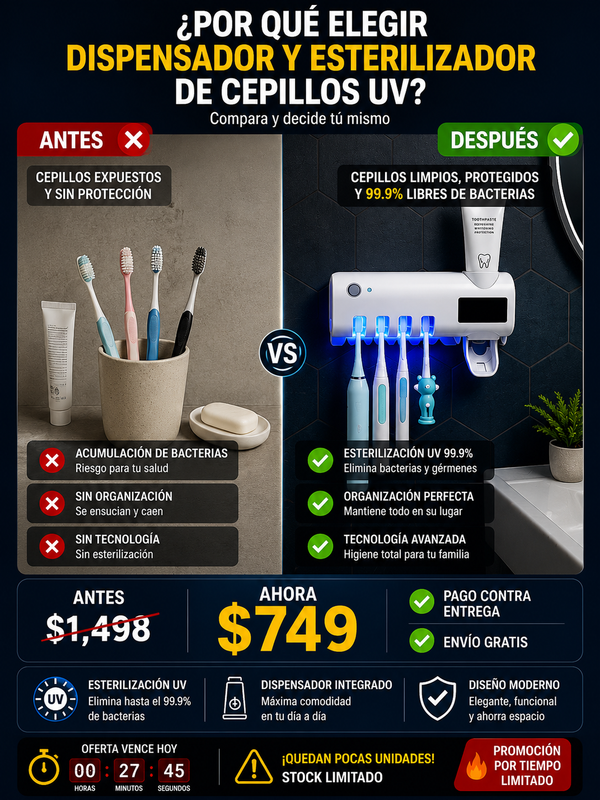 Dispensador Esterilizador UV Cepillos Dental Premium