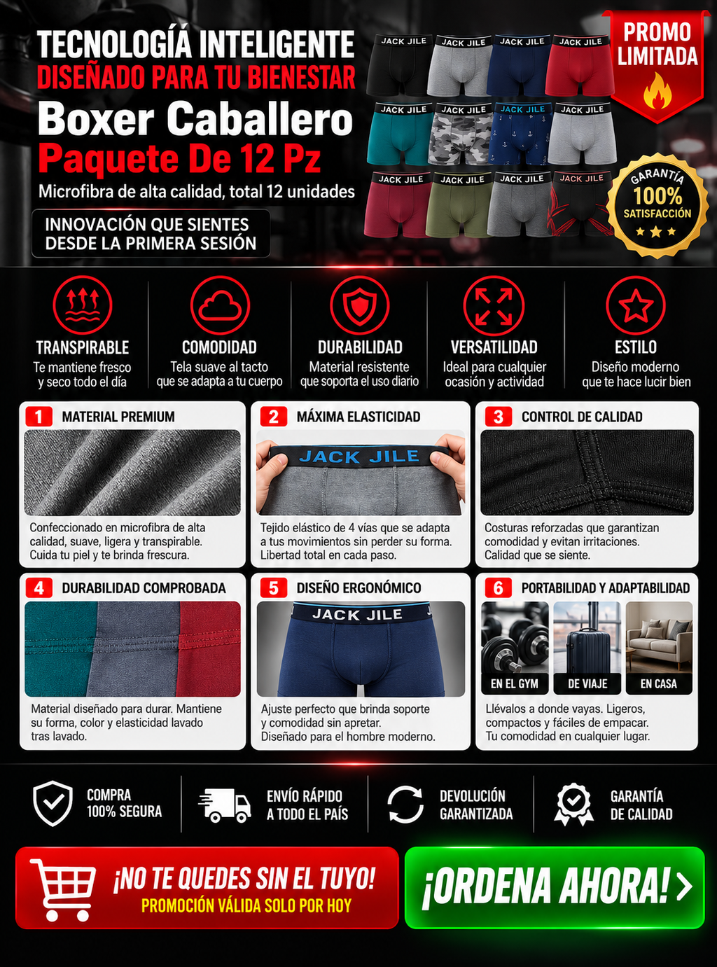 Boxer Caballero Pack 12 Piezas Microfi Mega Oferta