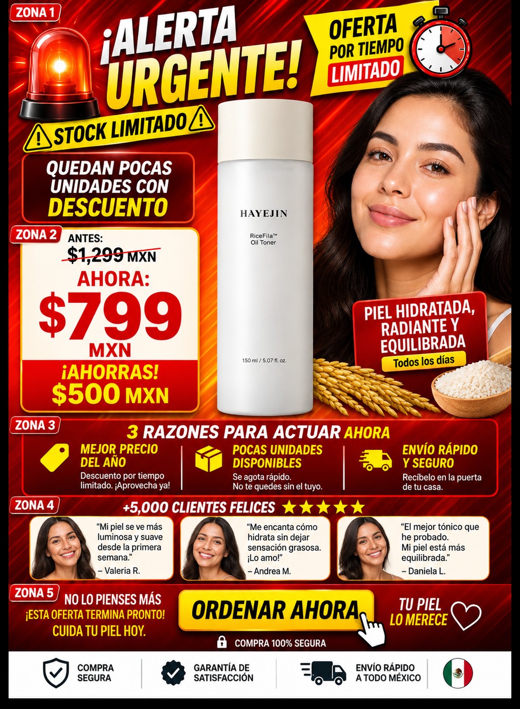 Tónico Facial Hayejin Aceite de Arroz Premium