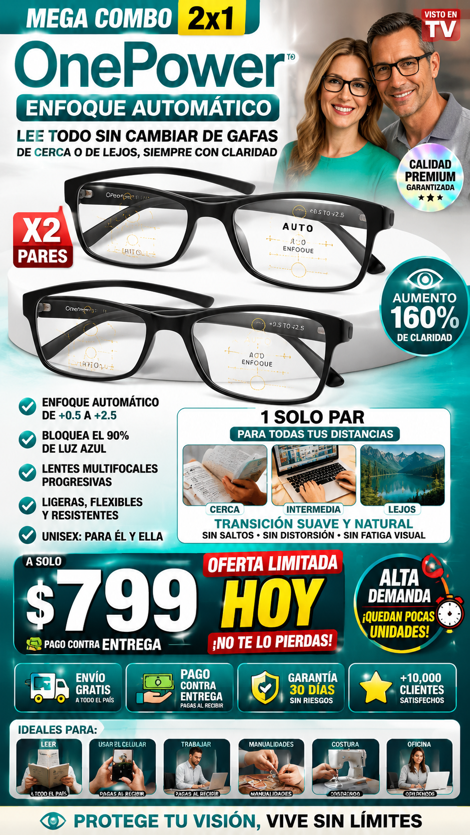 🔥👓 MEGA COMBO 2X1 ONE POWER® ⚡ LENTES DE ENFOQUE AUTOMÁTICO 👁️ Ve Claro de Cerca y de Lejos