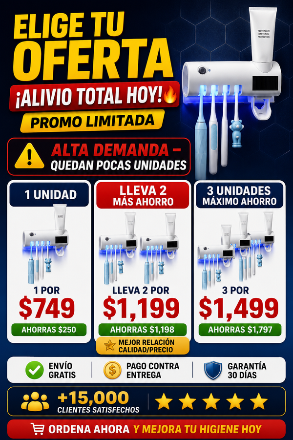 Dispensador Esterilizador UV Cepillos Dental Premium