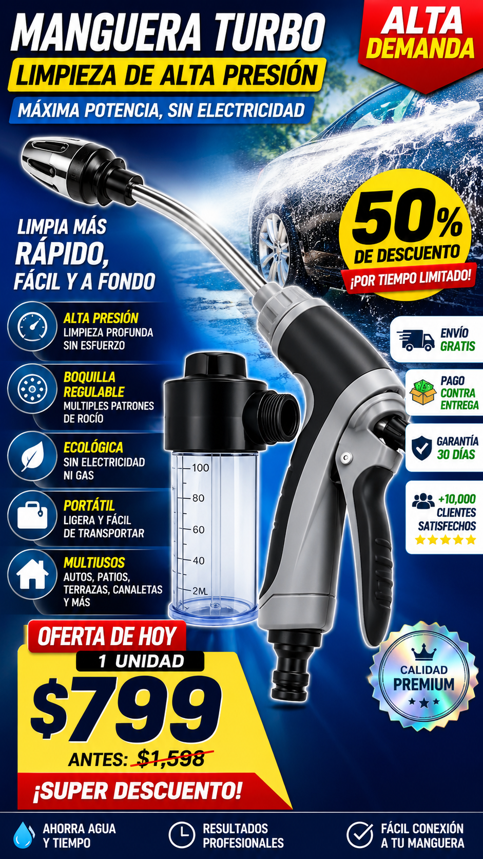 💦 Pistola Turbo 2 en 1 | Limpieza a Presión