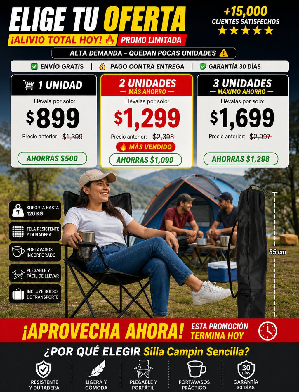 Silla de Camping Plegable Cómoda Portátil Resistente