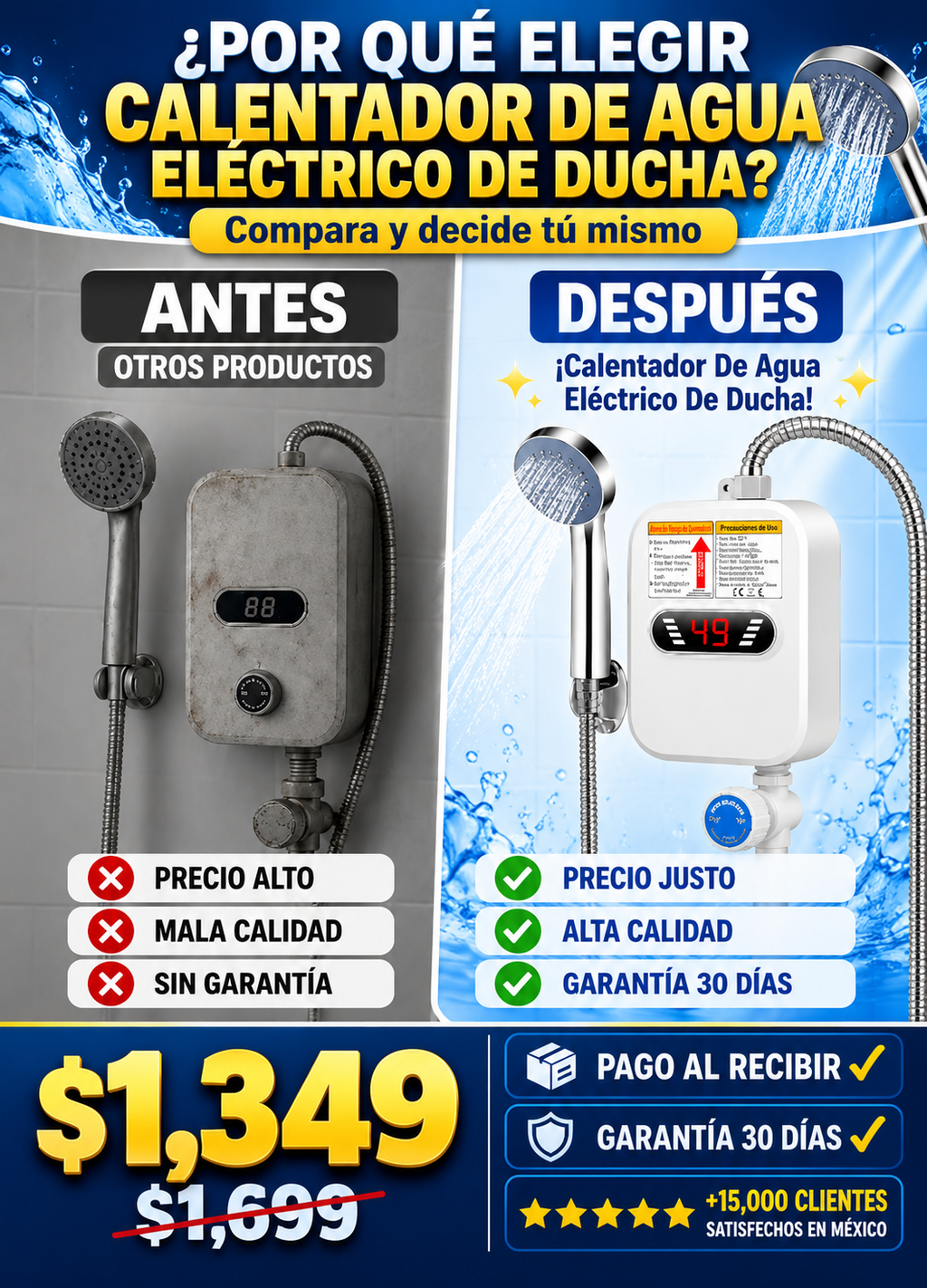 Calentador Eléctrico de Ducha Instantáneo Premium
