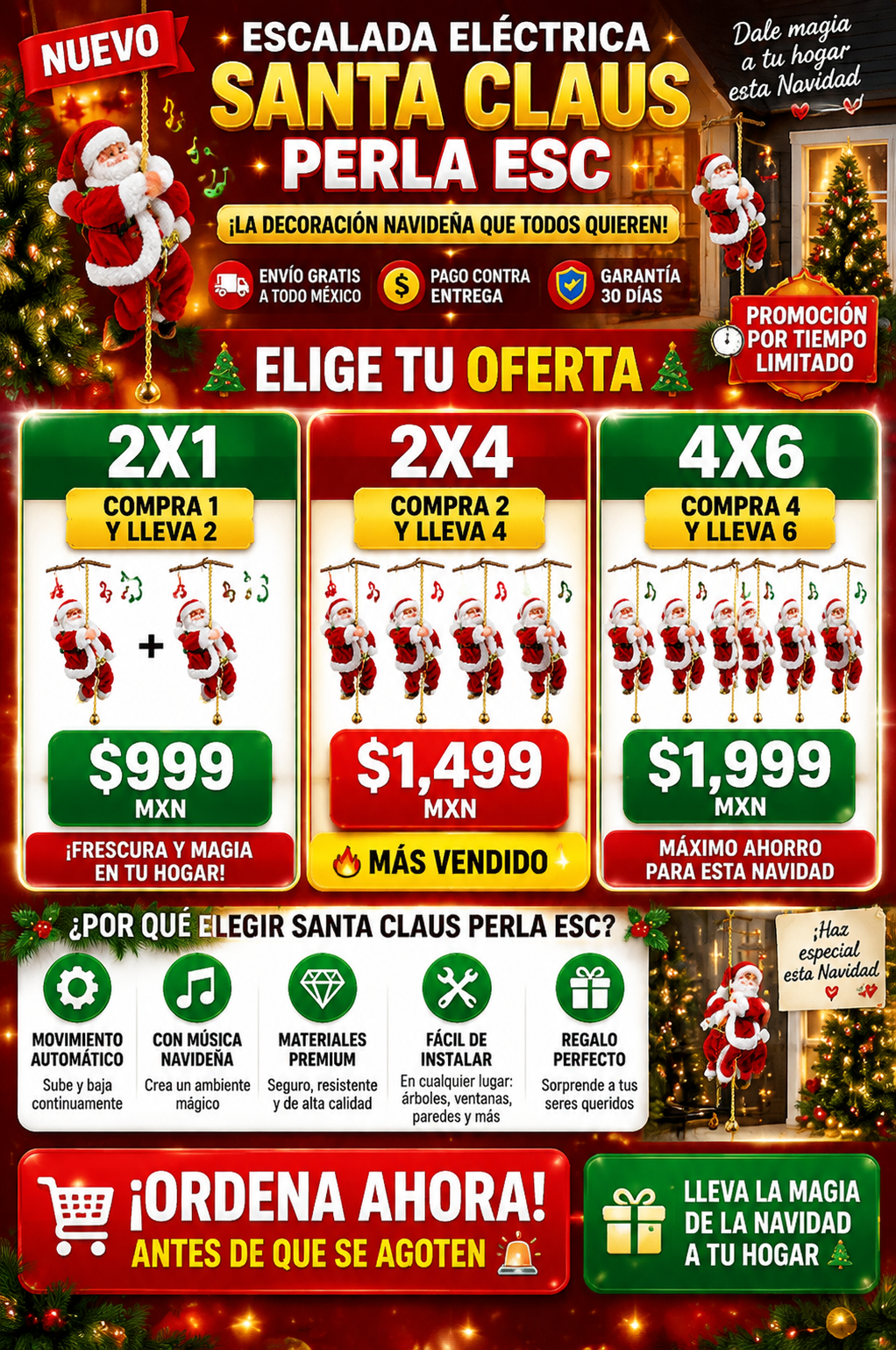 Escalera Eléctrica Santa Claus Decoración Navideña Perla