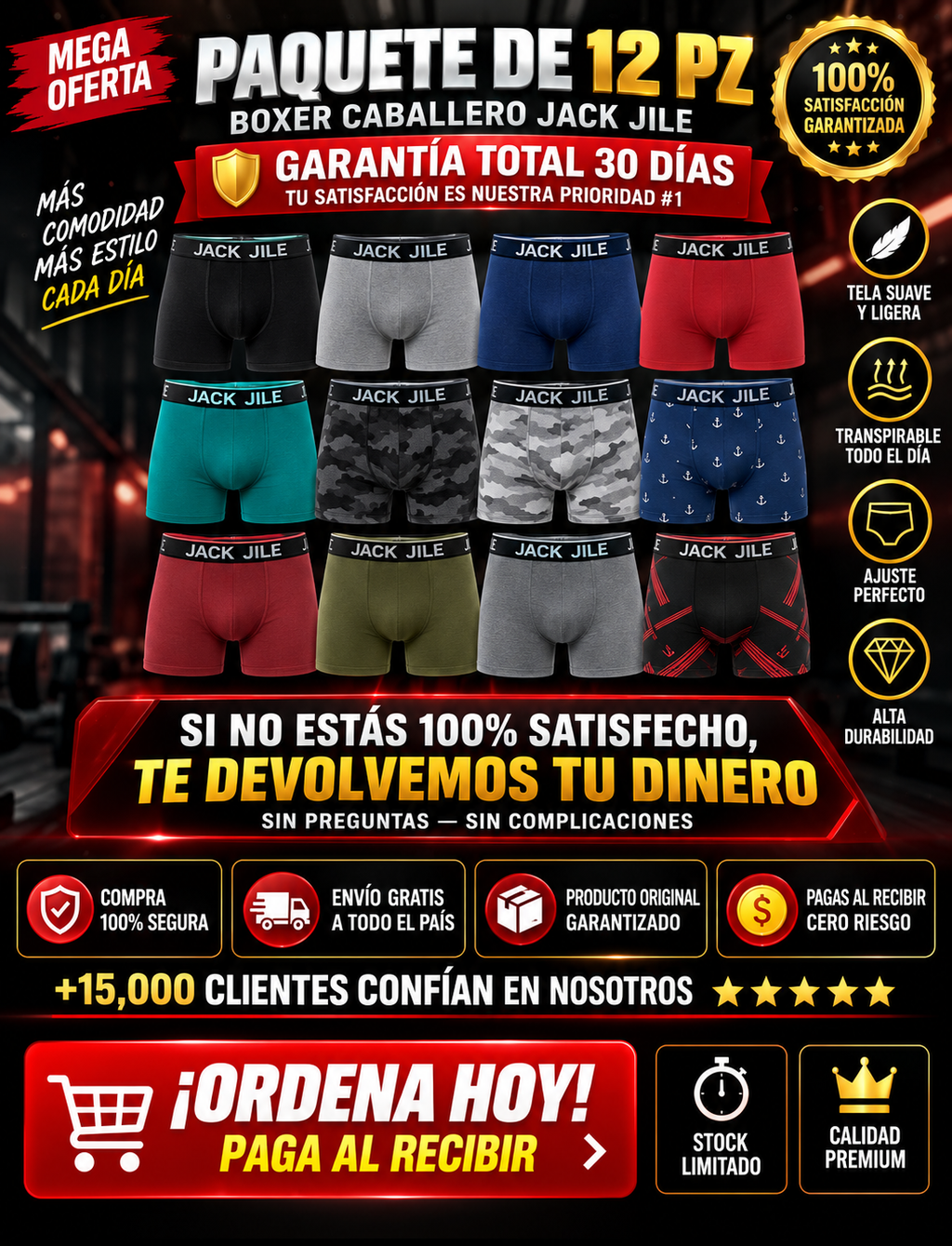 Boxer Caballero Pack 12 Piezas Microfi Mega Oferta