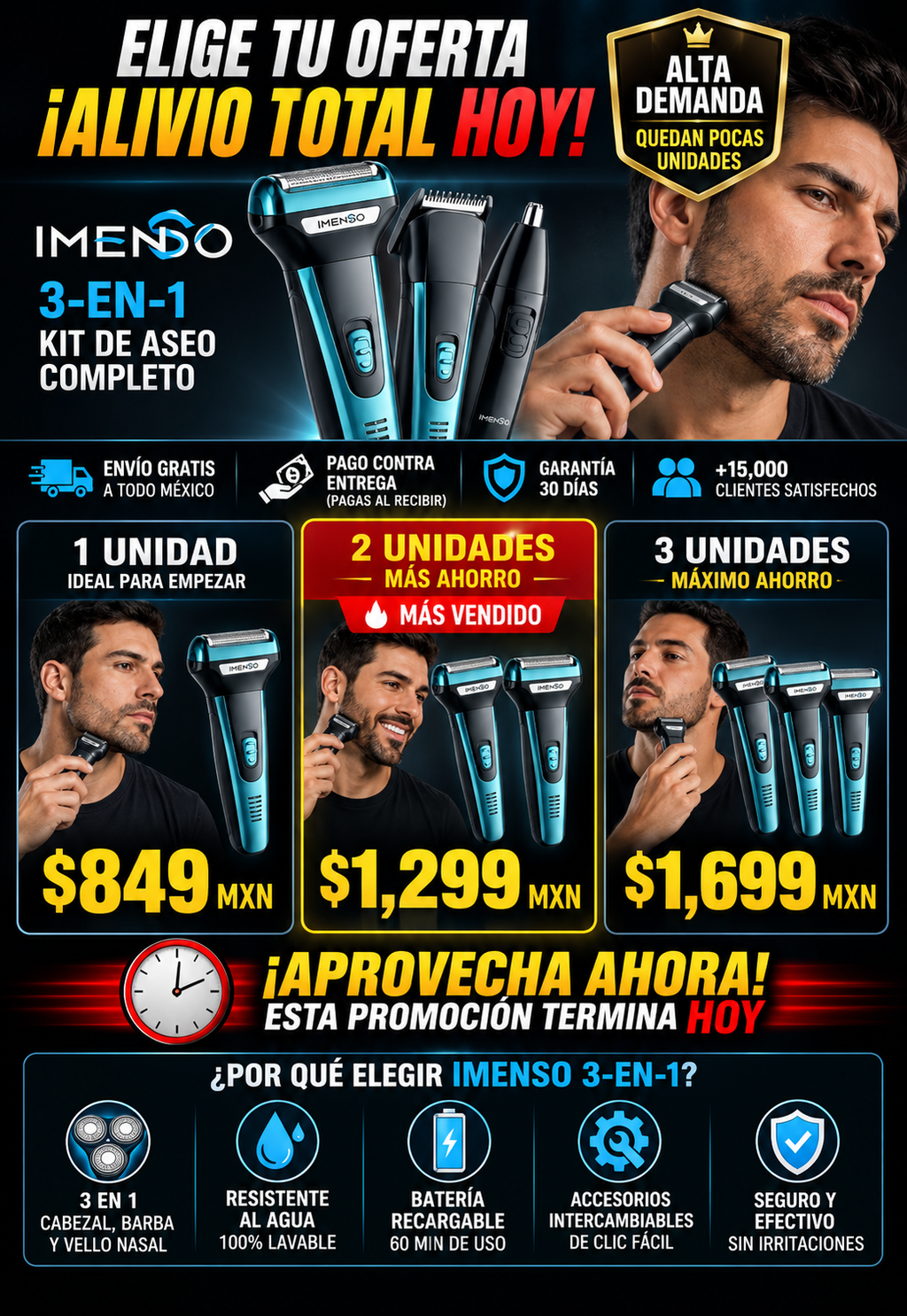Cortapelos 3 en 1 Profesional Cabello Barba Cuerpo