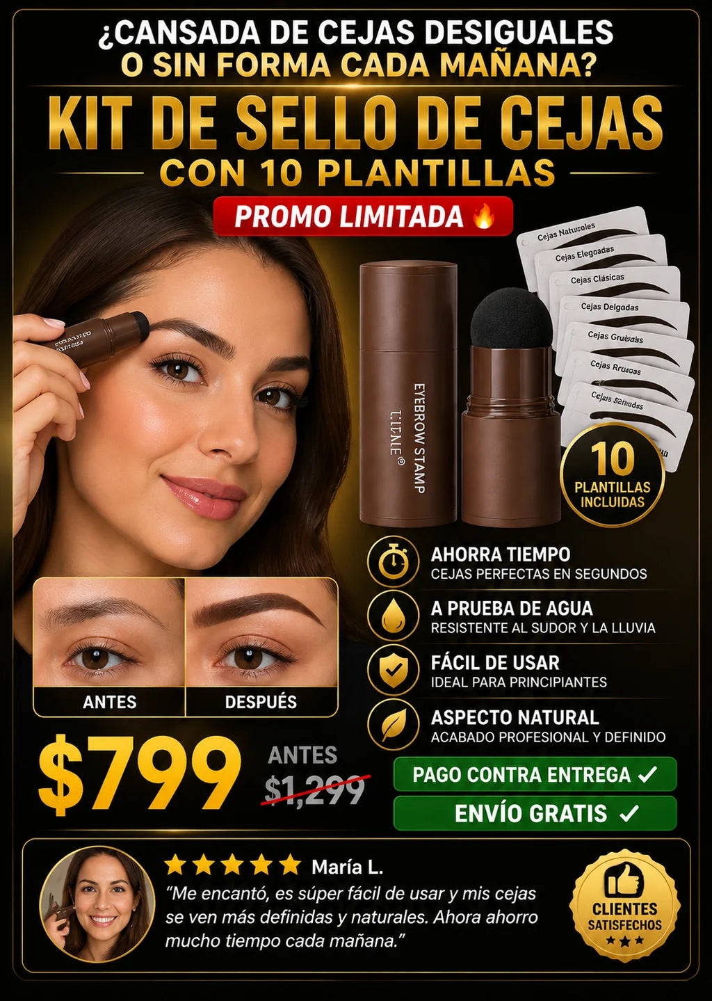 Kit Sello Cejas 10 Plantillas Perfecto Diseño