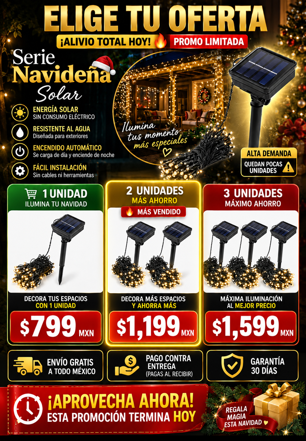 Luces Navideñas Solares LED Decorativas Exteriores