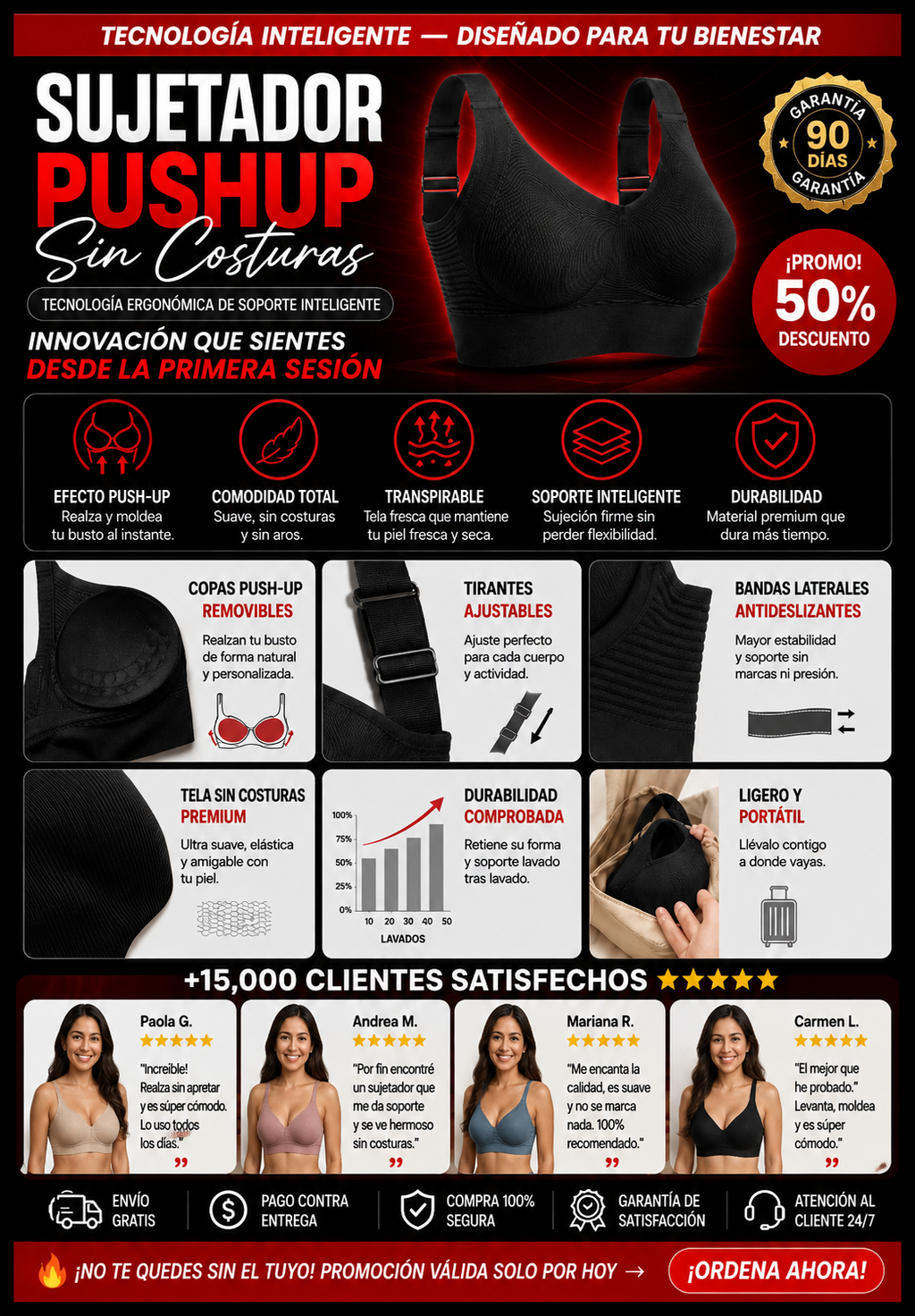 Sujetador Push Up Sin Costuras Premium