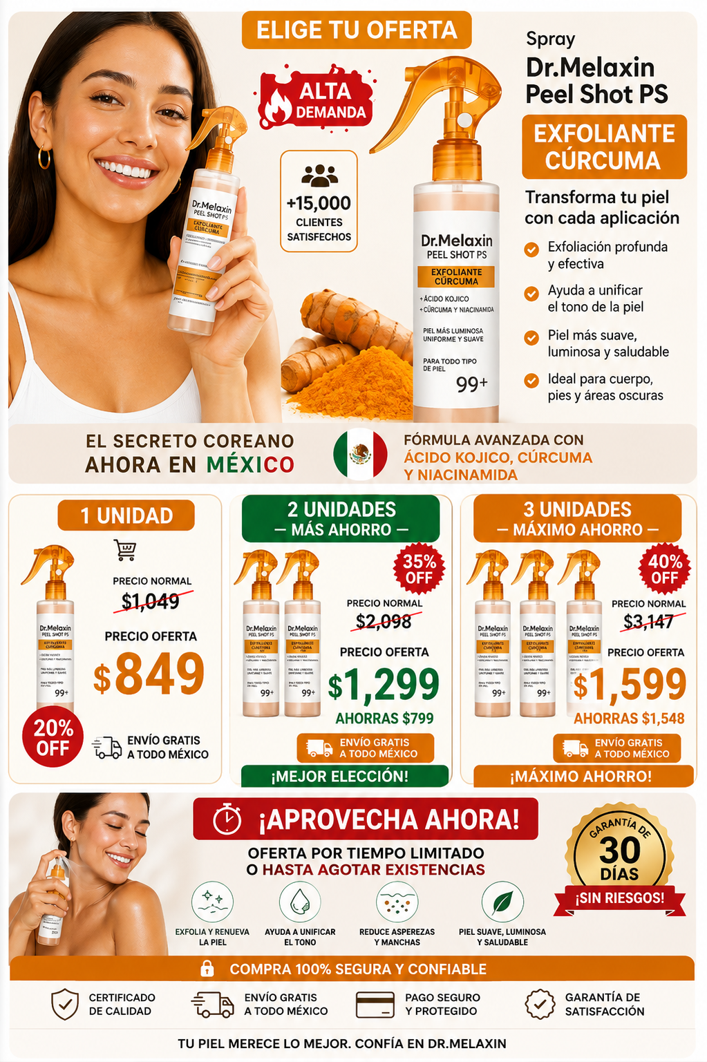 Spray Exfoliante Cúrcuma Dr. Melaxin Piel Radiante