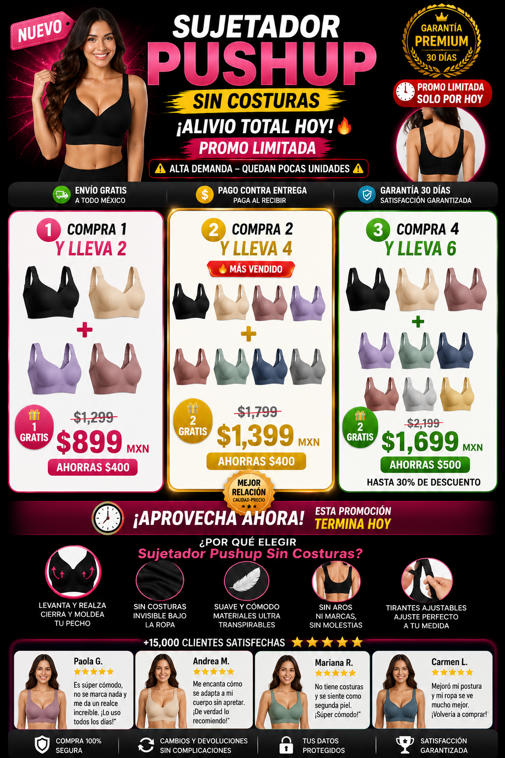 Sujetador Push Up Sin Costuras Premium