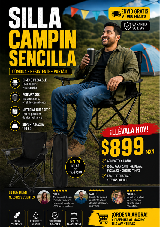 Silla de Camping Plegable Cómoda Portátil Resistente