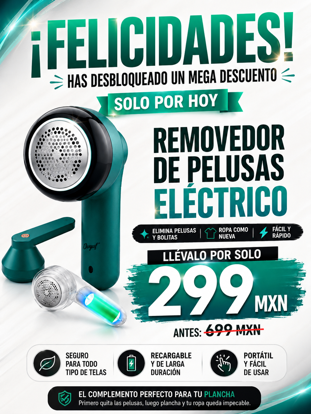 🔥 Removedor de Pelusas Eléctrico Recargable – Ropa Como Nueva en Minutos👌