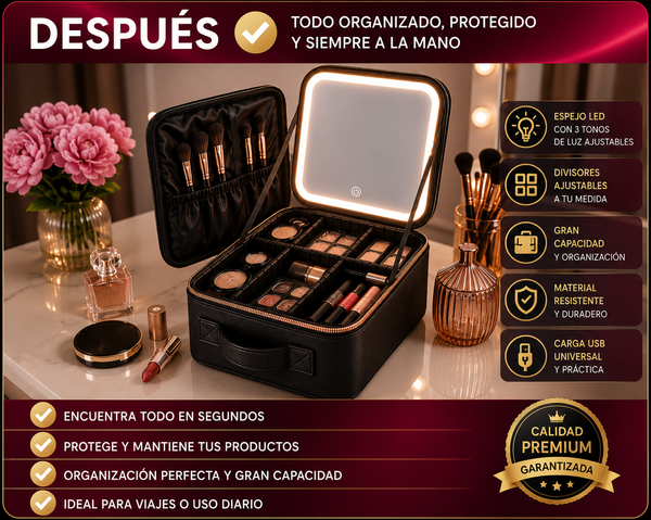 Estuche Maquillaje Espejo LED Portátil Premium