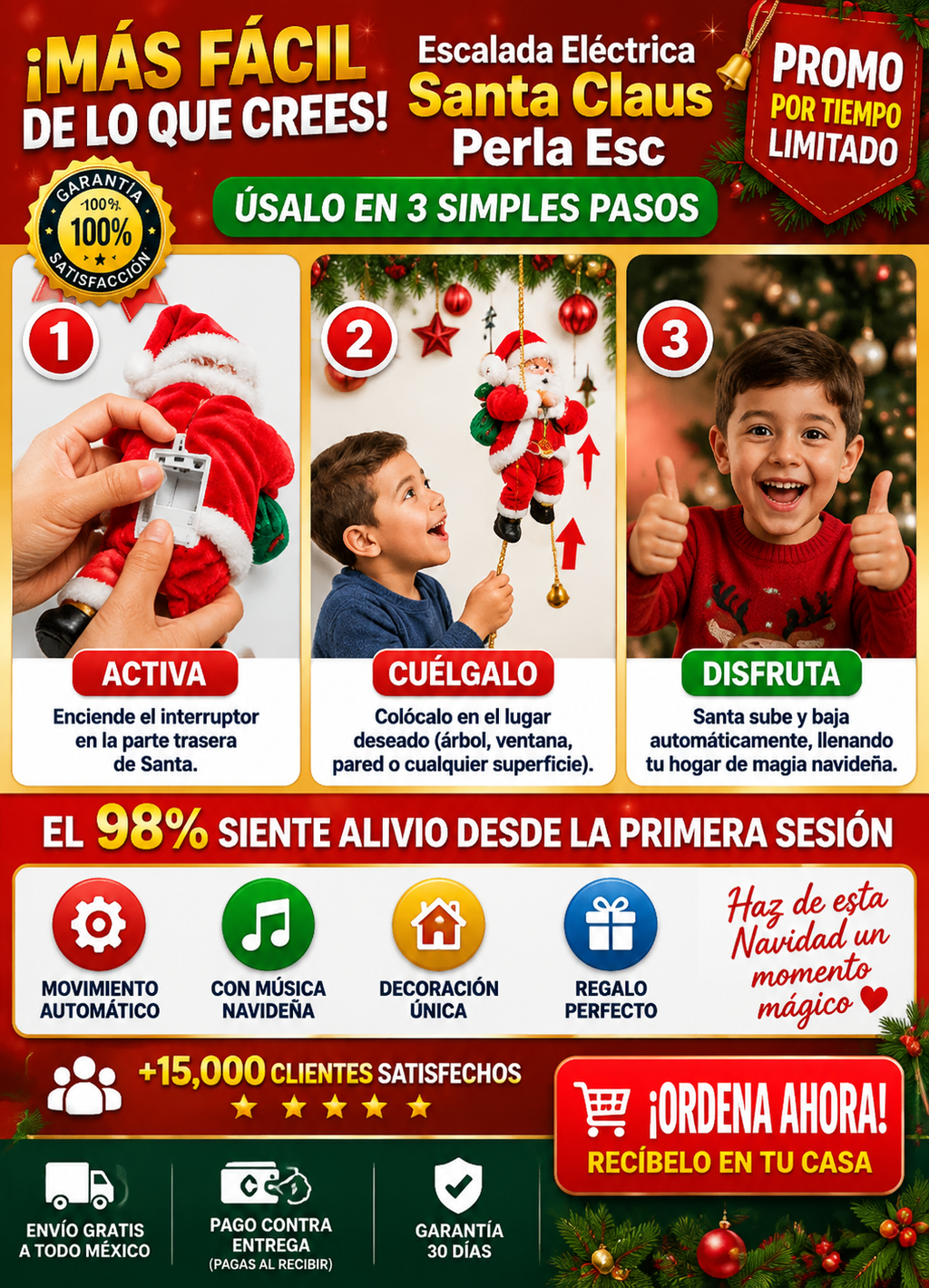 Escalera Eléctrica Santa Claus Decoración Navideña Perla