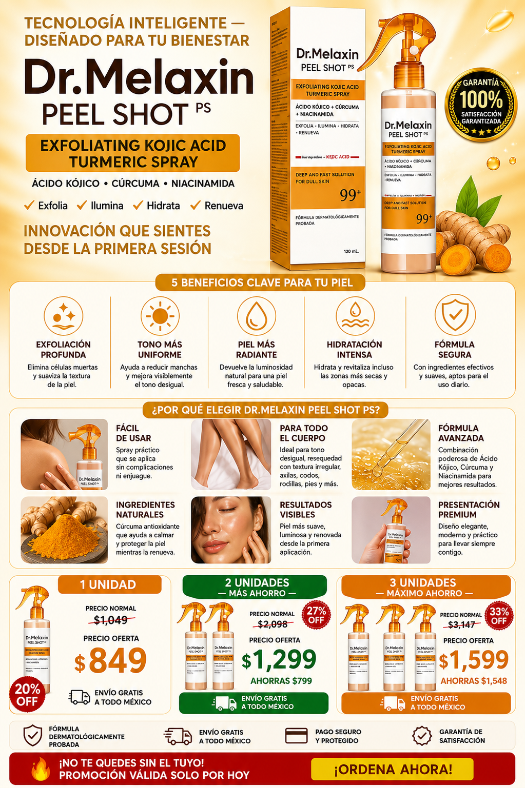 Spray Exfoliante Cúrcuma Dr. Melaxin Piel Radiante