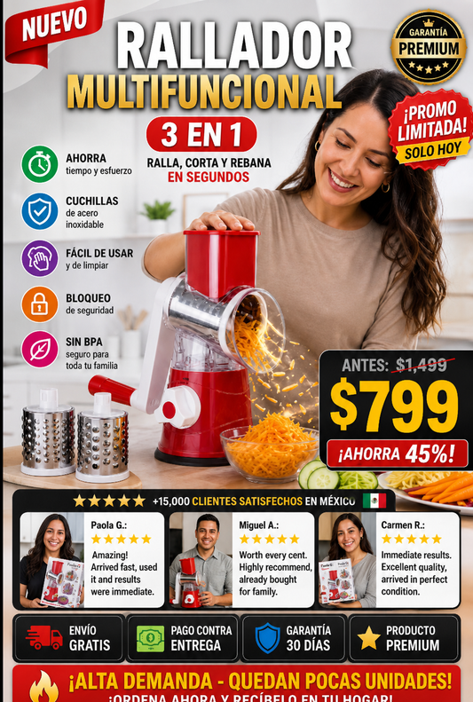 Rallador Multifuncional 3 en 1 Premium Acero Inoxidable