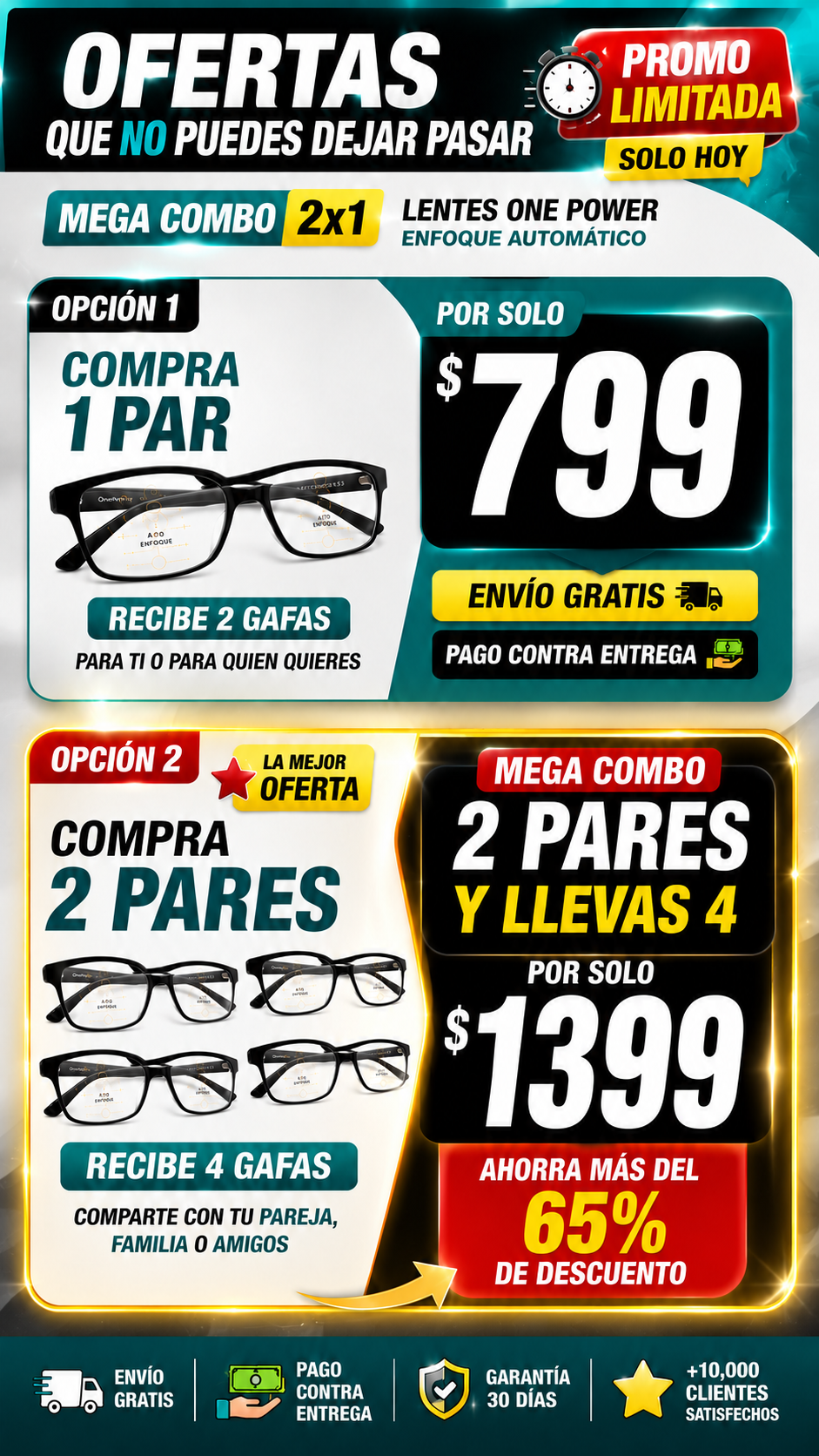 🔥👓 MEGA COMBO 2X1 ONE POWER® ⚡ LENTES DE ENFOQUE AUTOMÁTICO 👁️ Ve Claro de Cerca y de Lejos