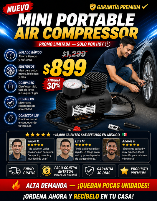 Mini Compresor Aire Portátil - Potente y Compacto