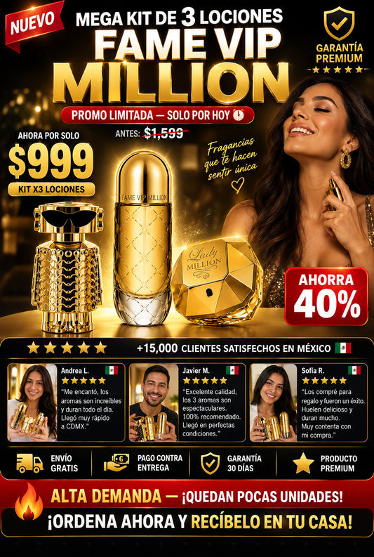 Kit 3 Perfumes Fame VIP Million Exclusivo Premium