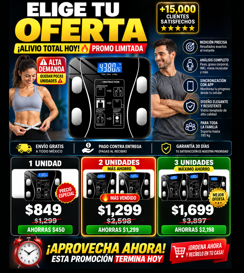 Báscula Digital Inteligente Mide Grasa Corporal