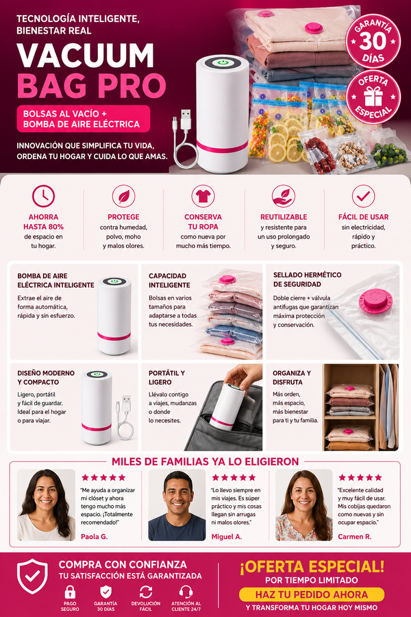 Bolsas Al Vacio Con Bomba Almacenamiento incluye  x Bomba de aire manual 5 x Bolsas de almacenamiento al vacío