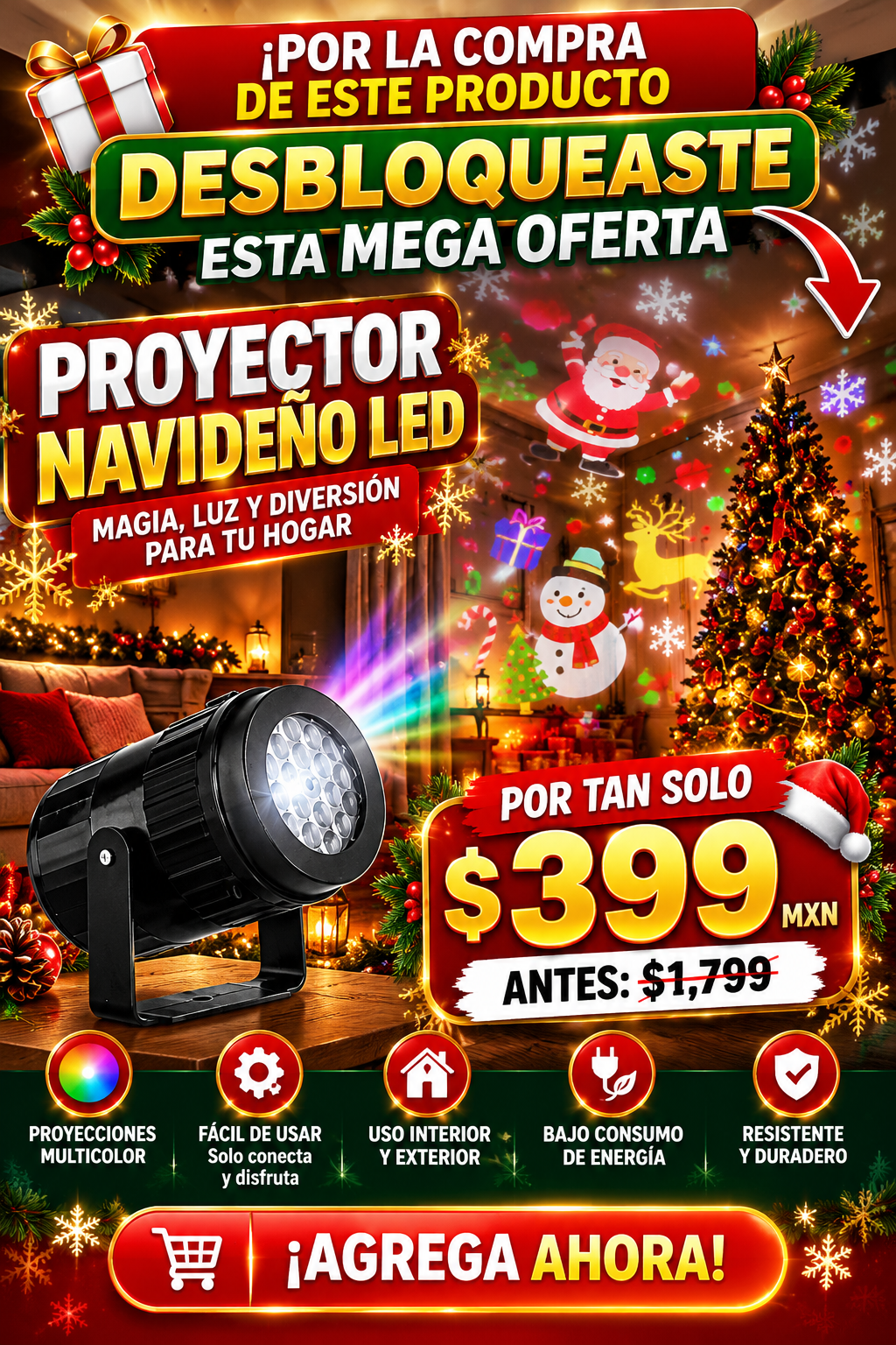 🔥 ¡DESBLOQUEASTE TU REGALO NAVIDEÑO! 🎄 PROYECTOR LED POR SOLO $399 MXN