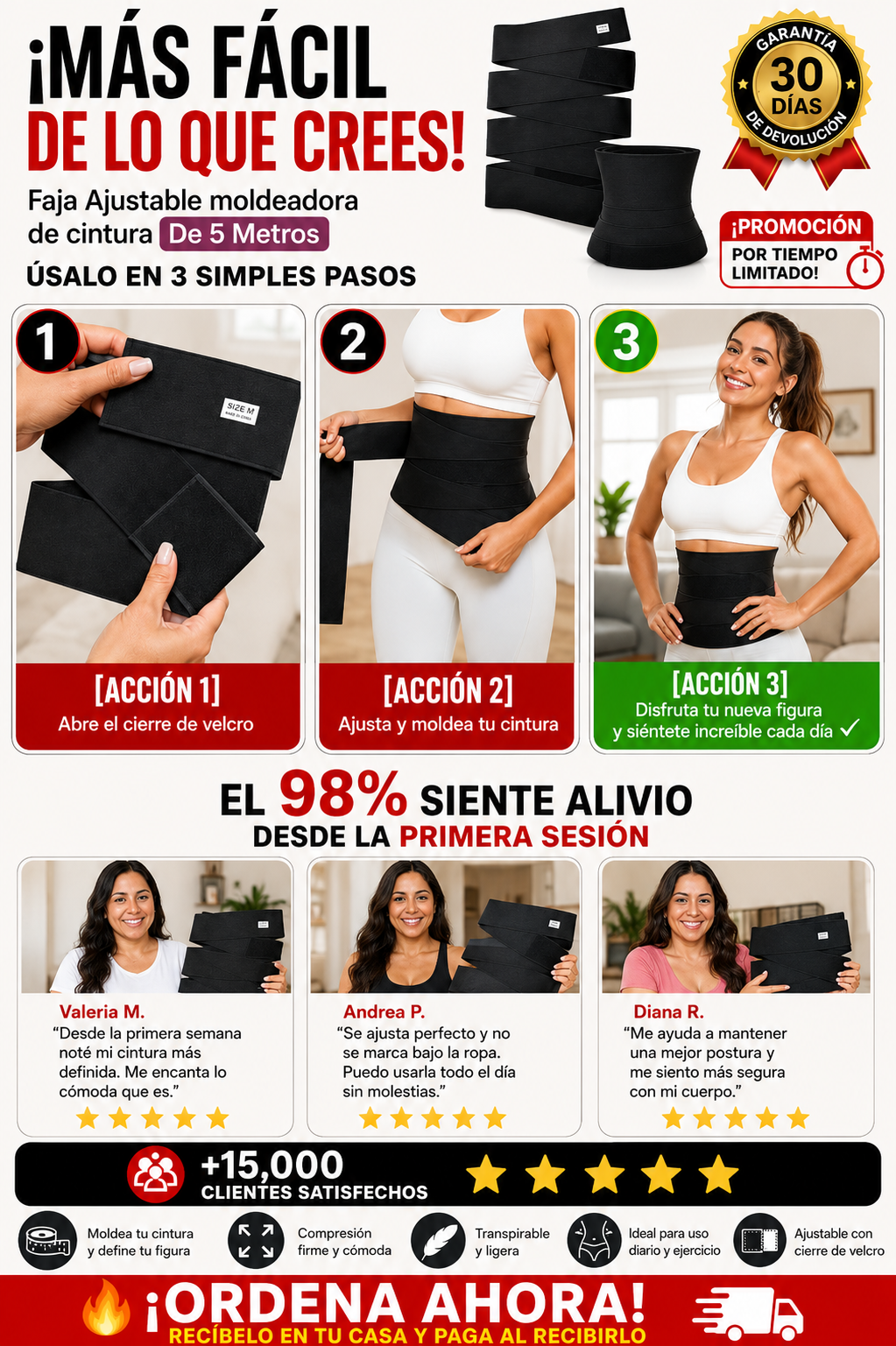 Faja Moldeadora Ajustable 5 Metros Compresión Máxima